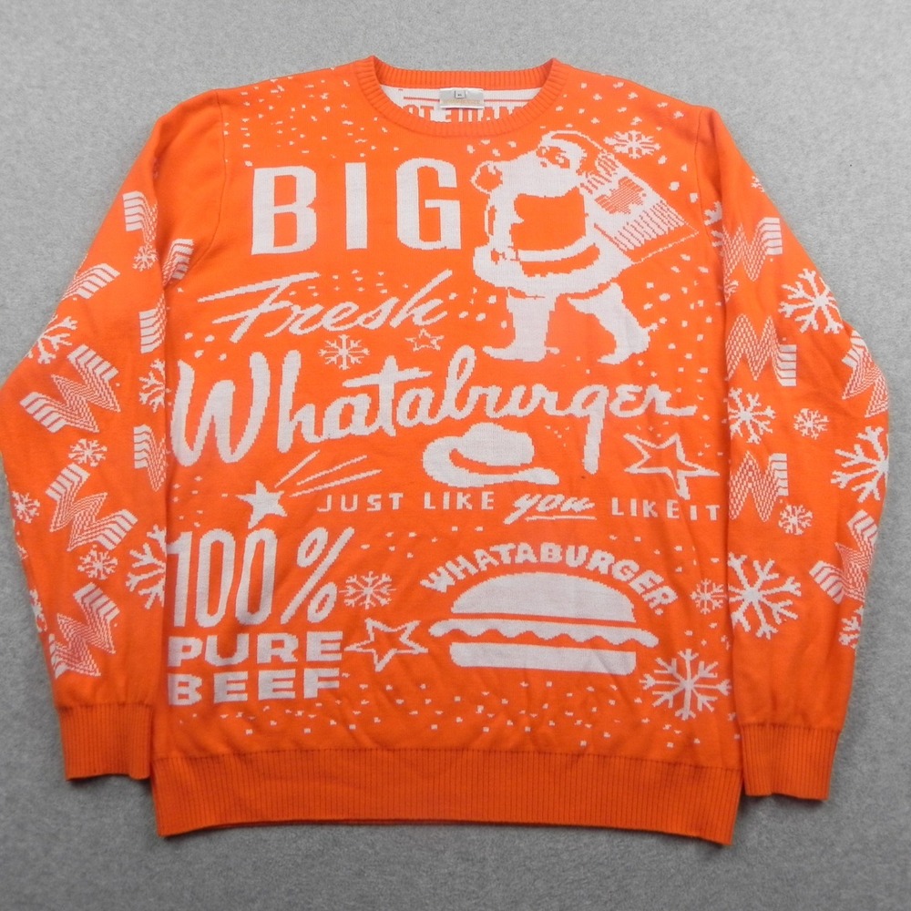 Whataburger Ugly Christmas Sweater Mens XL Orange Holiday Santa Burger Graphic